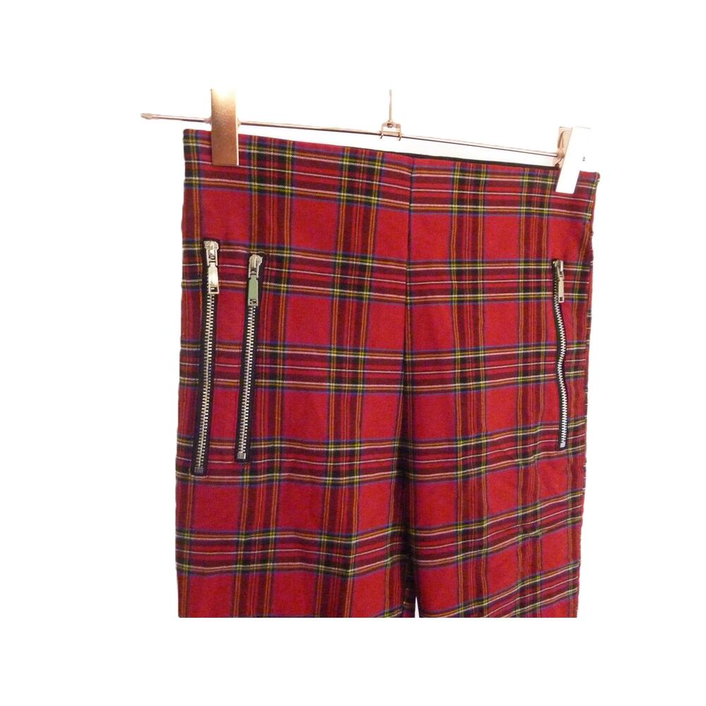 Zara Tartan Plaid Skinny Pants Faux Zipper Front Pockets High Rise Size S - Picture 3 of 6